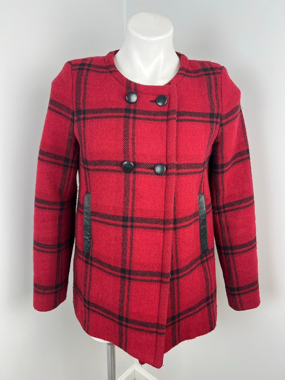 Claudie Peirlot Red Black Wool Blend Plaid Coat 4